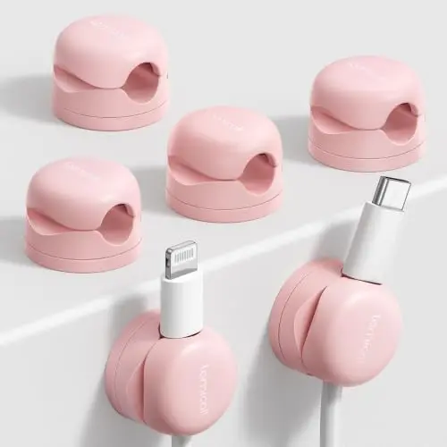 6 Pack Pink Rotatable Spring Cord Organizer Cable Clips
