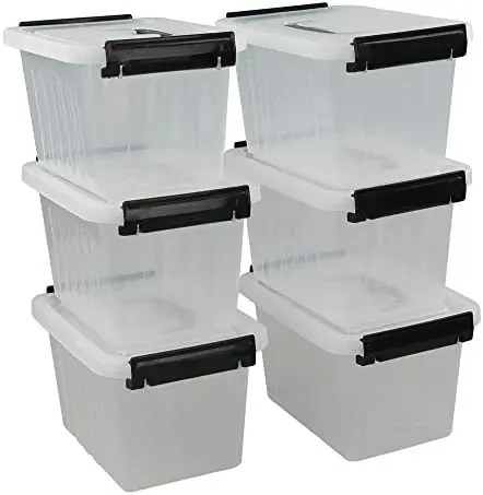 6-Pack Tiny Clear Latch Boxes with Handle, 2.5 Quart Storage Bin