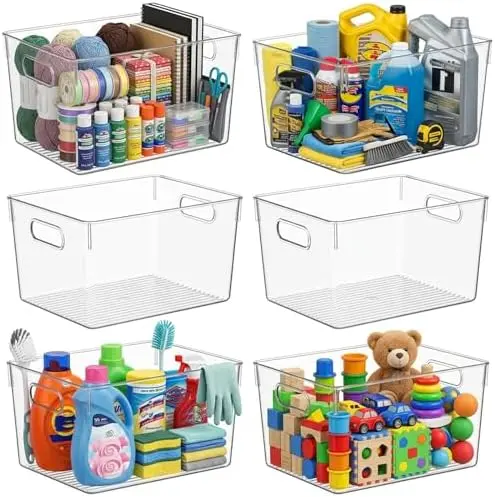 6 Pack X-Large Clear Organizer Bins 13x10x8in Storage Containers