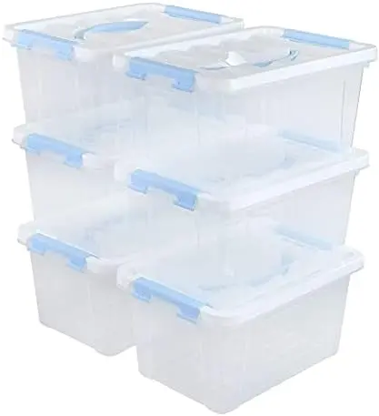 6 Packs 6 Quart Clear Plastic Storage Container Box Bins with Lids/Latches Clips/Handles