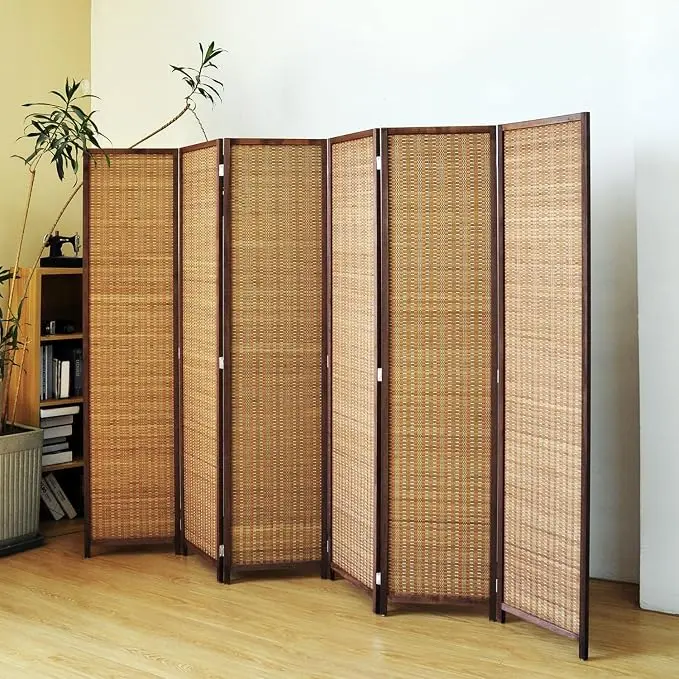 6 Panel Bamboo Room Divider Screen, 5.6 FT Tall Bamboo Divider Folding Panel