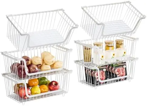 6 Pcs Stackable Wire Baskets for Pantry Organizers and Storage