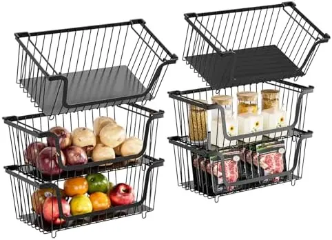 6 Pcs Stackable Wire Baskets for Pantry Organizers and Storage
