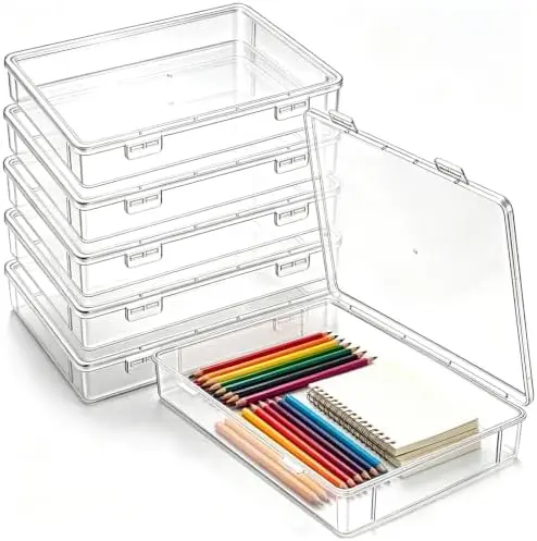 6 Pieces Small Clear Plastic Storage Box,13.3 X 9.3 X 2 Inch