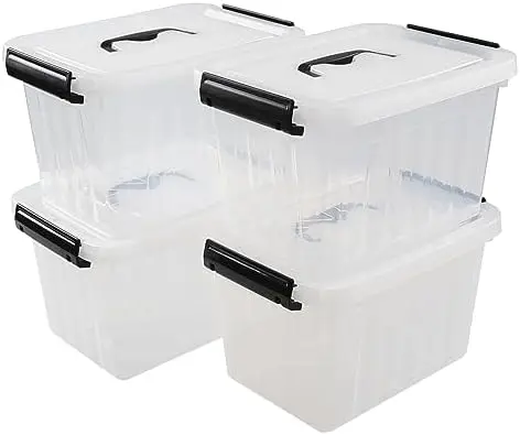 6 Quart Plastci Storage Box, Clear Storage Bins Totes Containers Set of 4
