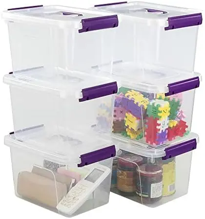 6 Quart Small Lidded Storage Bin, 6 Packs Latching Box Cotainer