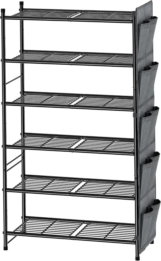 6 Tier 27" Shoe Organizer Rack for Closet Metal, Black