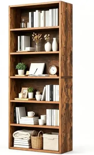 6 Tier Bookcase with Open Storage Shelves, Brown