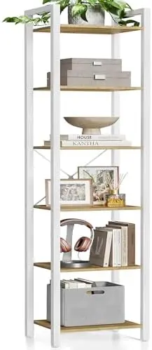 6-Tier Bookshelf, Bookcase Book Shelf with Steel Frame