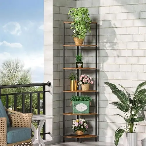 6 Tier Corner Plant Stand Shelf, 54.4", Rustic Brown