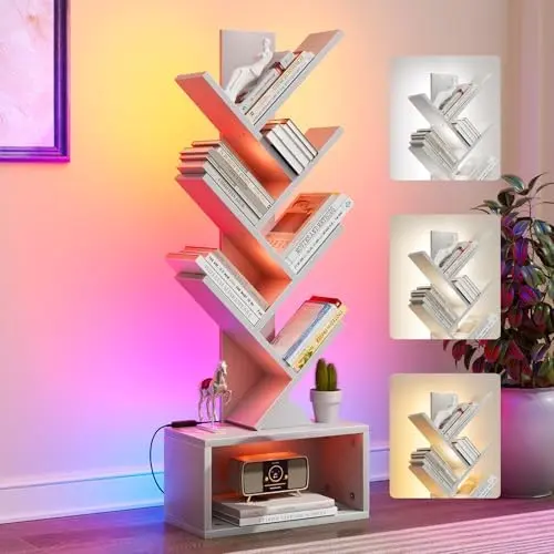 6 Tier Tree Bookshelf with Lights, LED Book Tree Bookcase