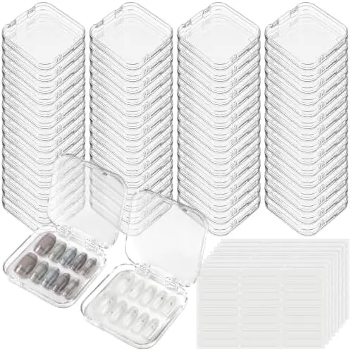60 Pcs Press on Nail Box Packaging, Clear Acrylic Case