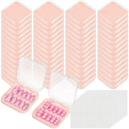60 Pcs Press on Nail Box Packaging, Pink Acrylic Case