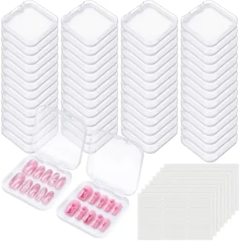 60 Pcs Press on Nail Box Packaging, White Acrylic Case