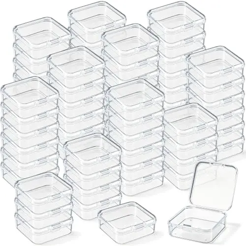 60 Pieces Small Clear Plastic Storage Box, 2.1 x 2.1 x 0.8 Inch