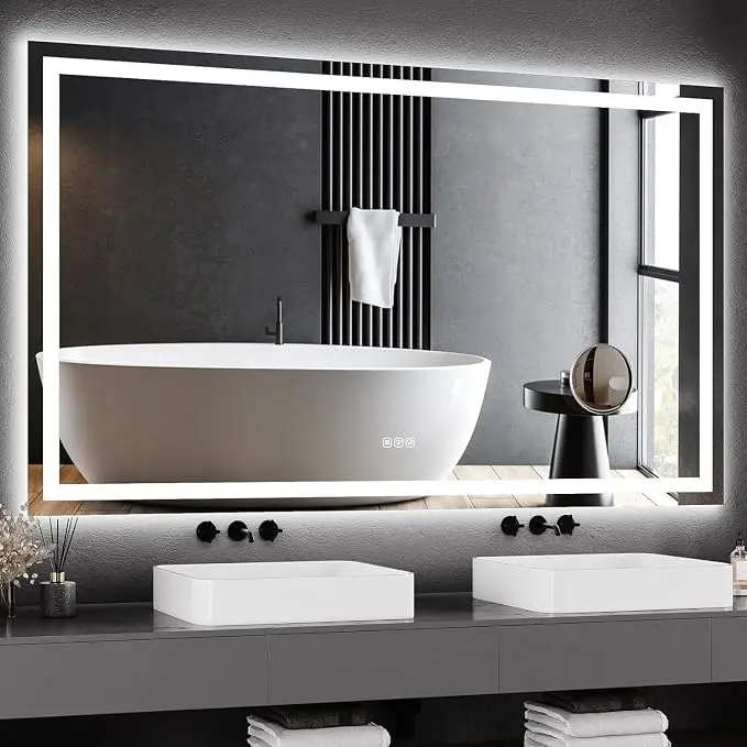 60 x 36 Inch Smart LED Bathroom Mirror,Dimmable Front + Backlit Illumination