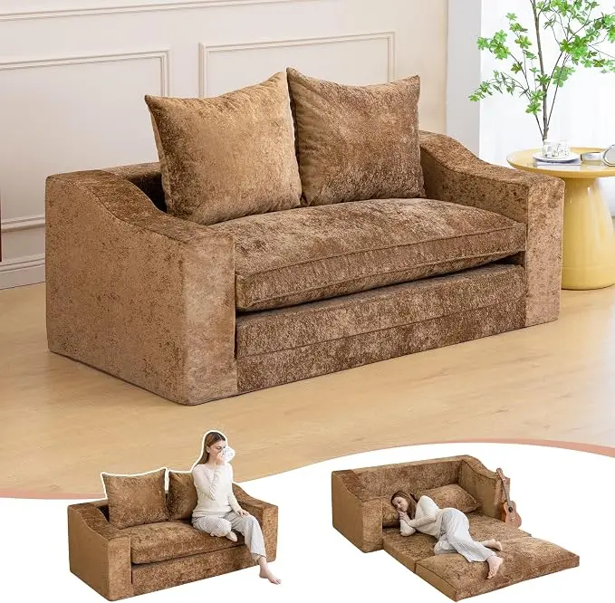 61" Convertible Sofa Bed Loveseat, Memory Foam Boneless Floor Couch