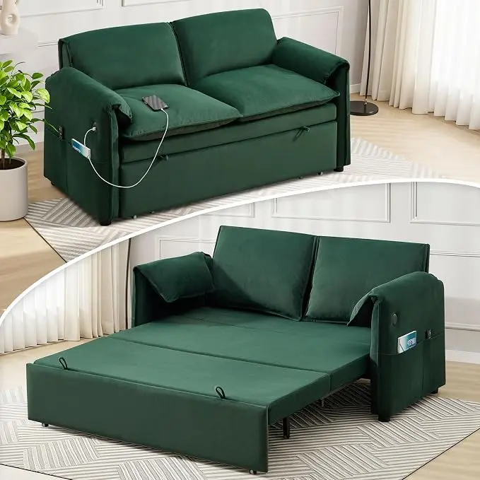 63" Convertible Sleeper Loveseat Sofa Bed, Pull Out Couch Bed