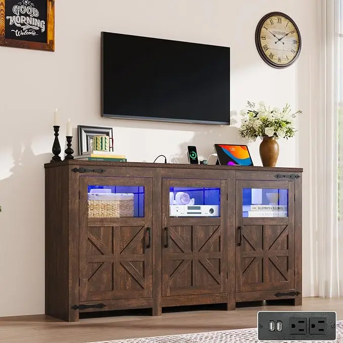 64" Large LED Farmhouse TV Stand