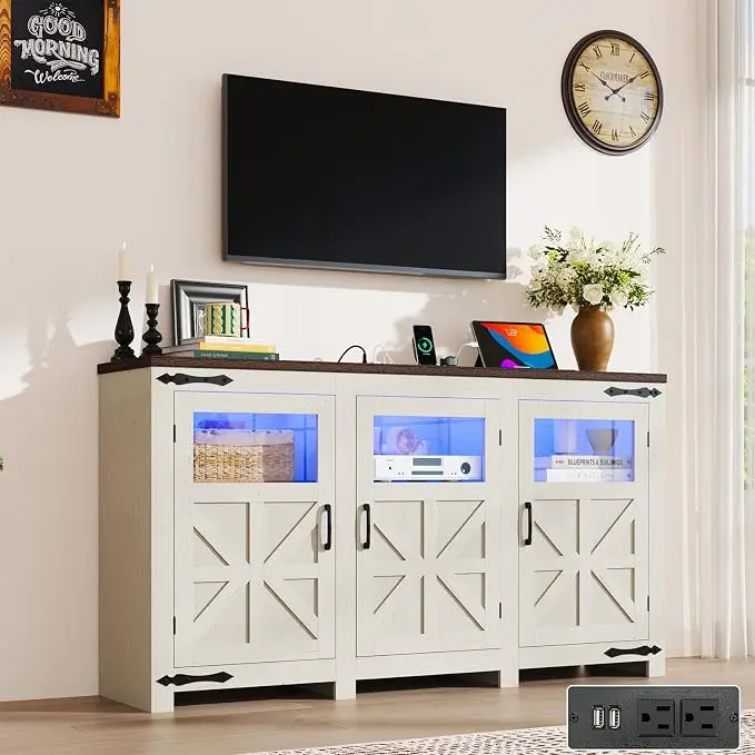64" Large LED Farmhouse TV Stand
