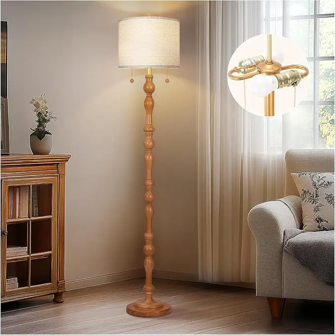 65.5" Natural Real Wood Floor Lamp