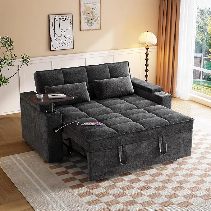 65" Chenille Convertible Sofa Bed