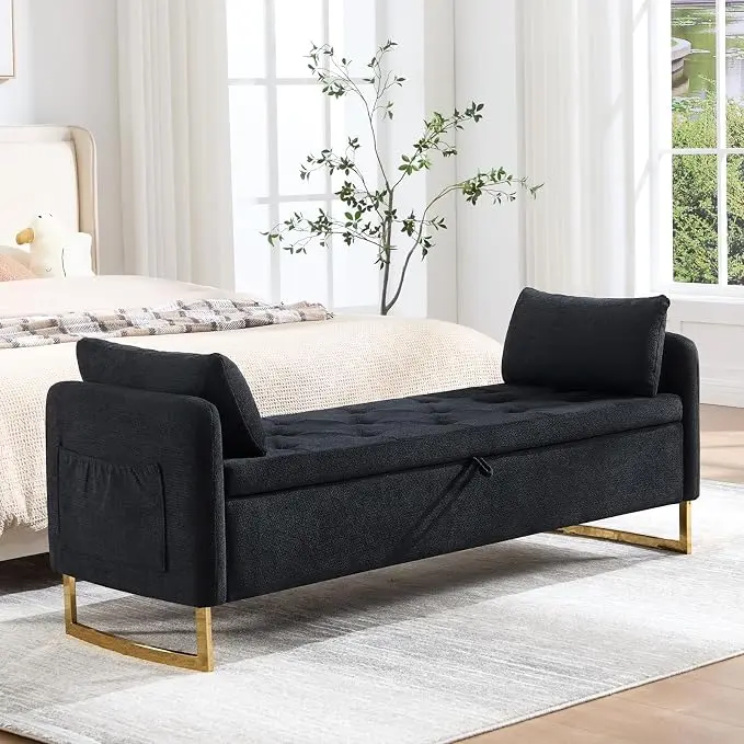 65" Storage Ottoman Bench, Chenille Storage Bench