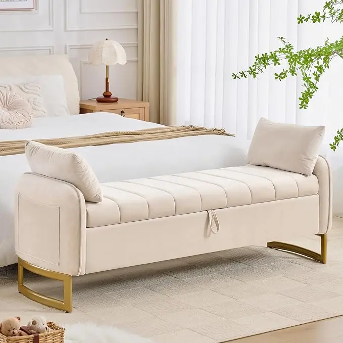 66" Storage Bench for Bedroom End of Bed, King Size Bed Bench