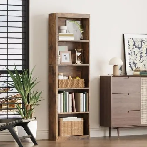 68.6“ Tall Bookcase, Bookshelf Open Storage 5 Tier Shelves,Brown