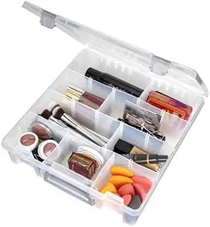 6823ABD Super Satchel with Removable Dividers, Stackable Home Storage Organization Container, Clear with Sliver Latches and Handle
