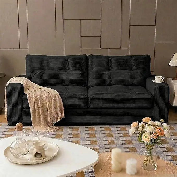 69" Corduroy Loveseat Sofa in a Box, High-Density Foam Couch, No Assembly