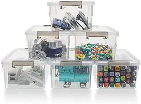 6Packs 1.3Qt Small Storage Bins with Lids,Stackable Clear