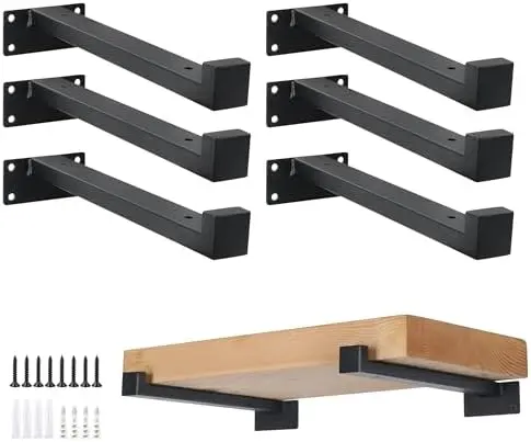 6Pcs Heavy Duty Shelf Brackets with Lip Black 13"/330mm