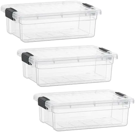 7.4 Quart Clear Plastic Storage Bin with Lid, Stackable Organizer Box, BPA-Free Storage Container for Home, Garage, School & Office, 3 Pack