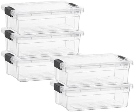 7.4 Quart Clear Plastic Storage Bin with Lid, Stackable Organizer Box, BPA-Free Storage Container for Home, Garage, School & Office, 5 Pack