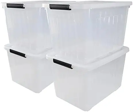 70 Qt Stackable Plastic Storage Bins with Lids, 4 Pack