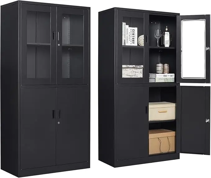 71”H Display Cabinet with Adjustable Shelves, 4 Door Display Cabinets with