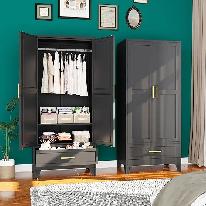 71"H Metal Tall Armoire Wardrobe Closet