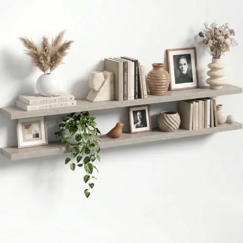 72" Floating Shelves for Wall, Set of 2, 8" Deep, 1.5" Thick, Gray