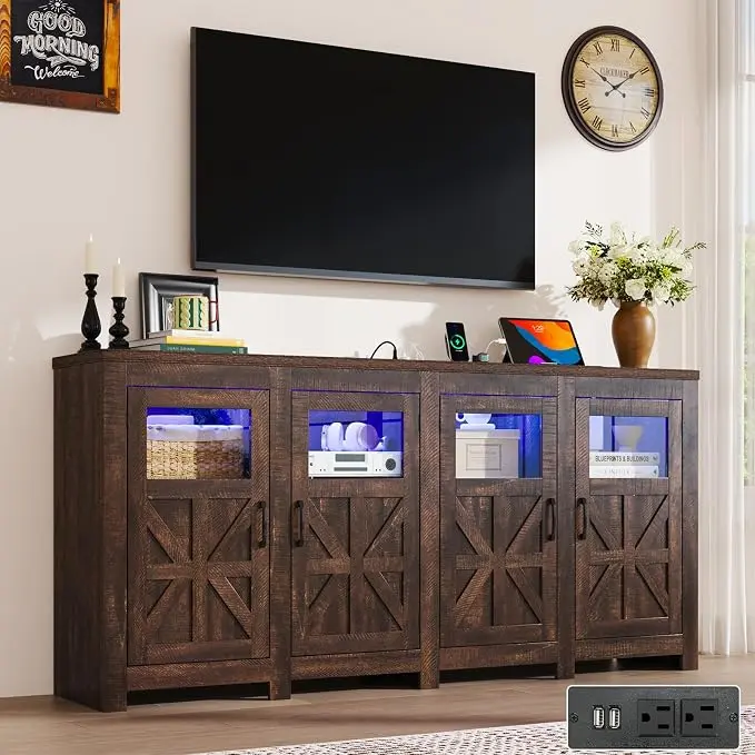 74" Large LED Farmhouse TV Stand
