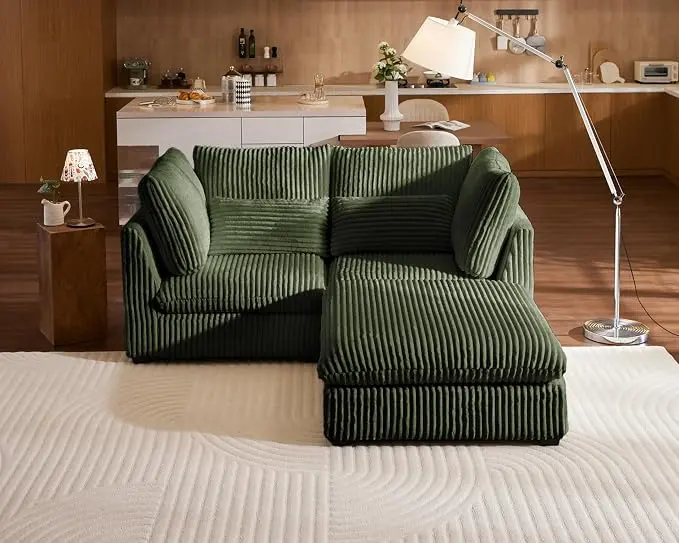 77" Oversized Corduroy Couch Modular Sectional Sofa, Washable Cloud Couch