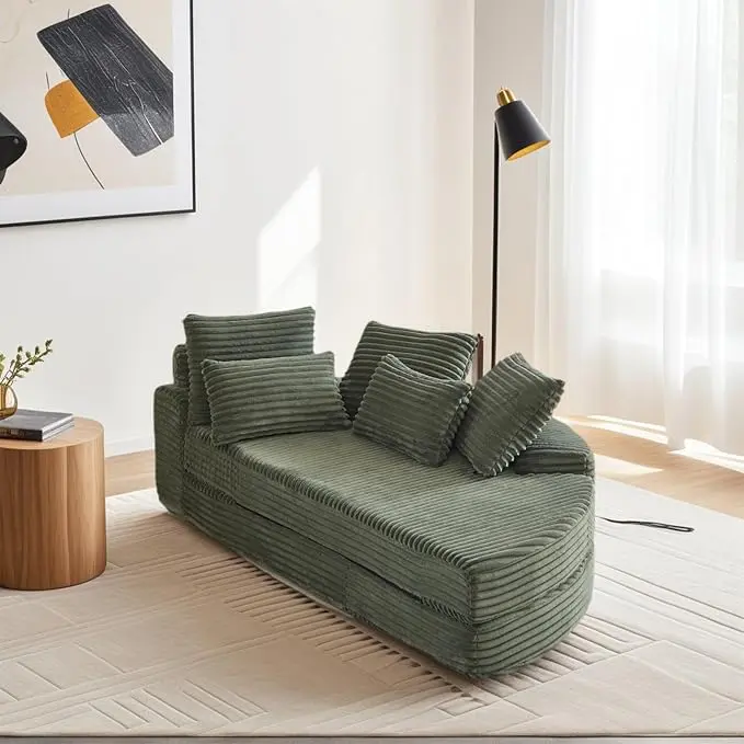 78.5" Corduroy Boneless Round Oversized Sofa, Converts into Two Recliners