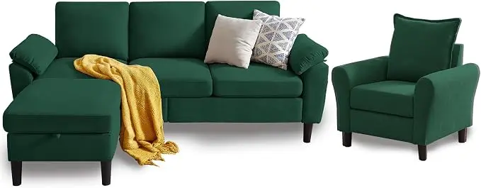 79" Convertible Sectional Sofa Set, Modern Linen Small L Shaped Couch