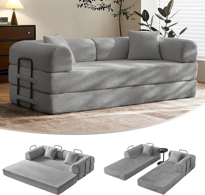 79" Convertible Sofa Bed with Fixed-Shape Frame & Removable Armrests, Modular