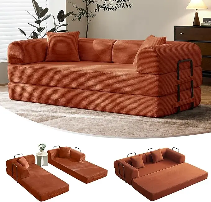 79" Convertible Sofa Bed with Fixed-Shape Frame & Removable Armrests, Modular