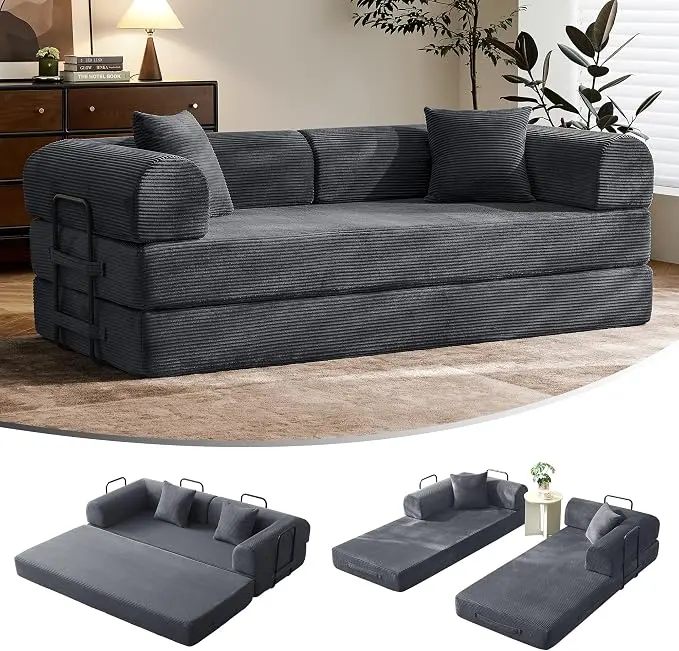 79" Convertible Sofa Bed with Fixed-Shape Frame & Removable Armrests, Modular