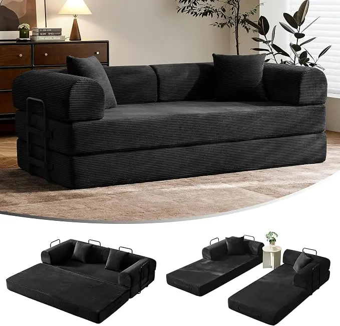 79" Convertible Sofa Bed with Fixed-Shape Frame & Removable Armrests, Modular