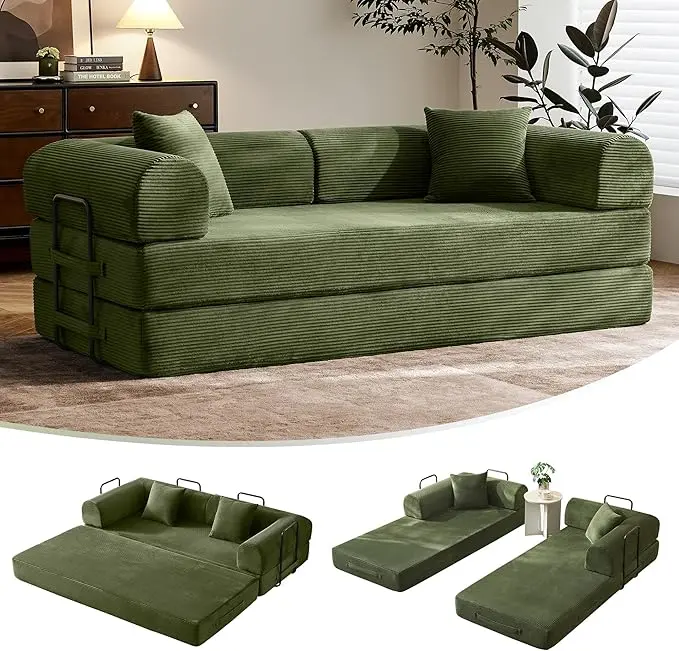 79" Convertible Sofa Bed with Fixed-Shape Frame & Removable Armrests, Modular
