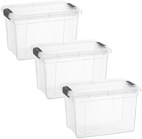 8.7 Quart Clear Plastic Storage Boxes with Lids, Stackable Organizer Containers, BPA-Free Storage Bins for Home, Office, School & Dorm, 3 Pack