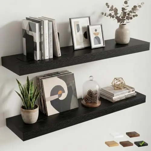 8 inch Deep Floating Shelves for Wall, 36" Wide, Black Finish, 2-Pack